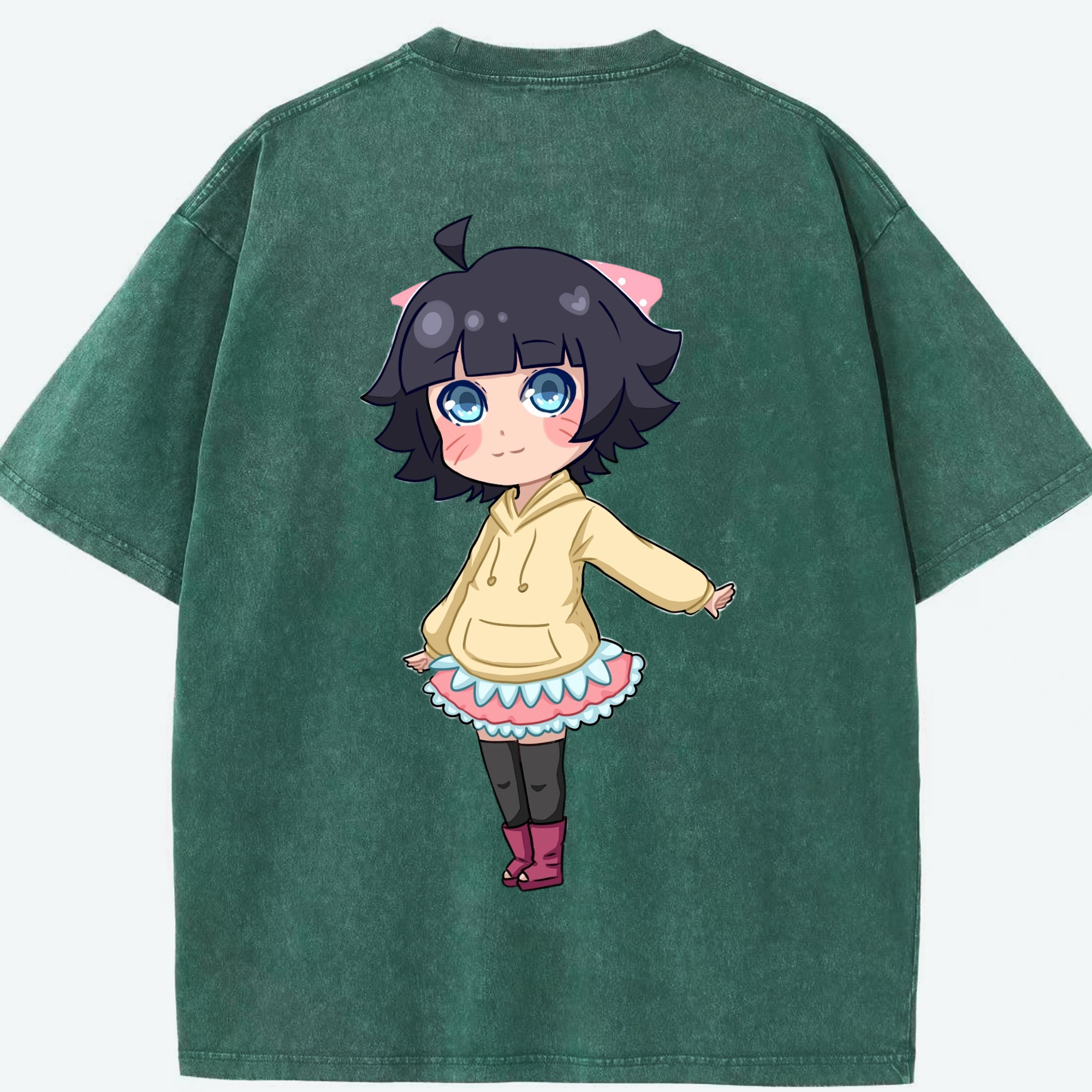 （画像用） NARUTO -ナルト- うずまき ヒマワリ Uzumaki Himawari 綿100% ヴィンテージ風 半袖Tシャツ（背面プリント）